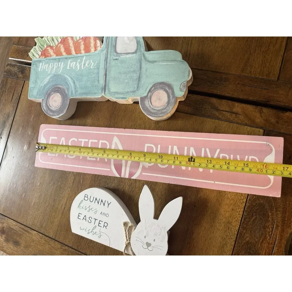 Lot of 3 Easter Wood Signs | Easter Truck Easter Bunny Blvd Bunny Kisses Decor
